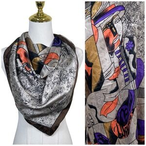 Vintage‎ Picasso Abstract Face Scarf Women Multicolor Cubist Art Print Jacquard